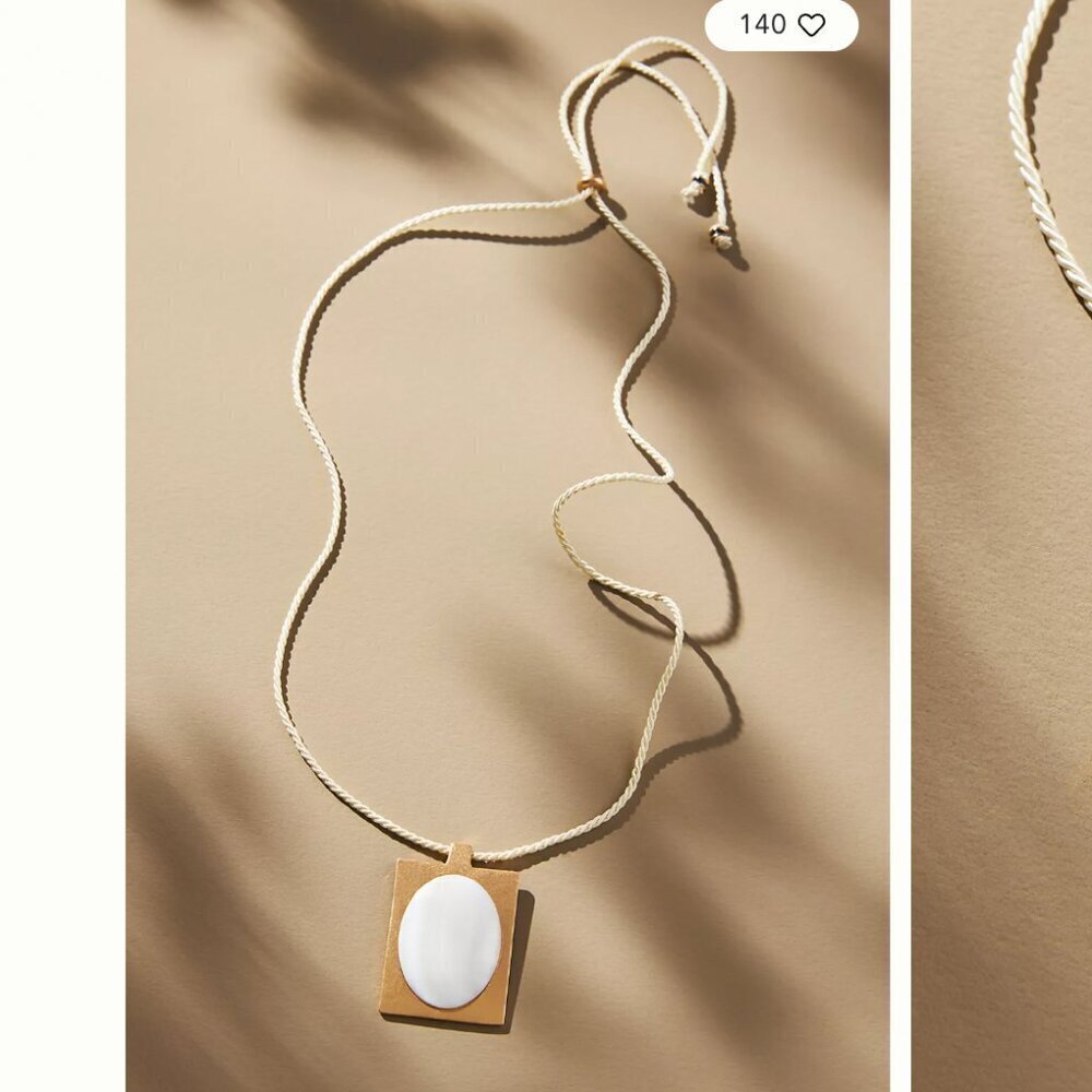 NWT ANTHROPOLOGIE Large Square Stone Pendant Necklace Rope Tie